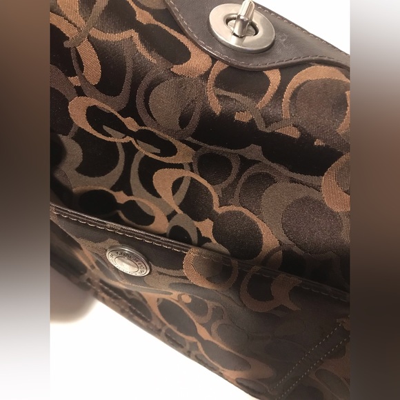 Vintage Coach Womens Brown Leather Fabric Logo Shoulder Bag Tote Purse Fashion 1 - Picture 6 of 16